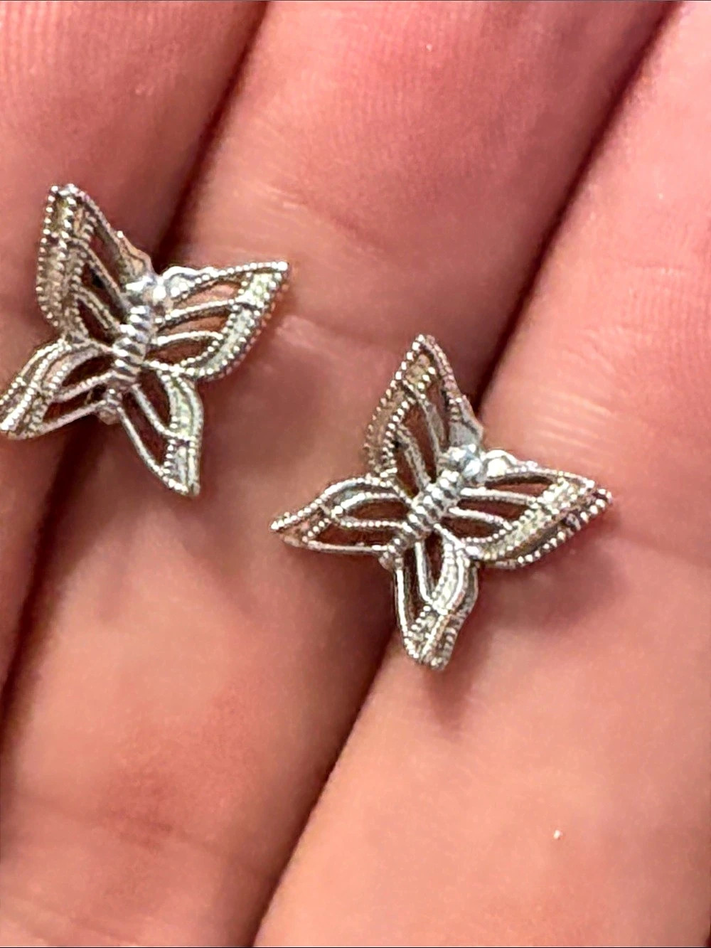 Butterfly Stud Earrings Silver Like New